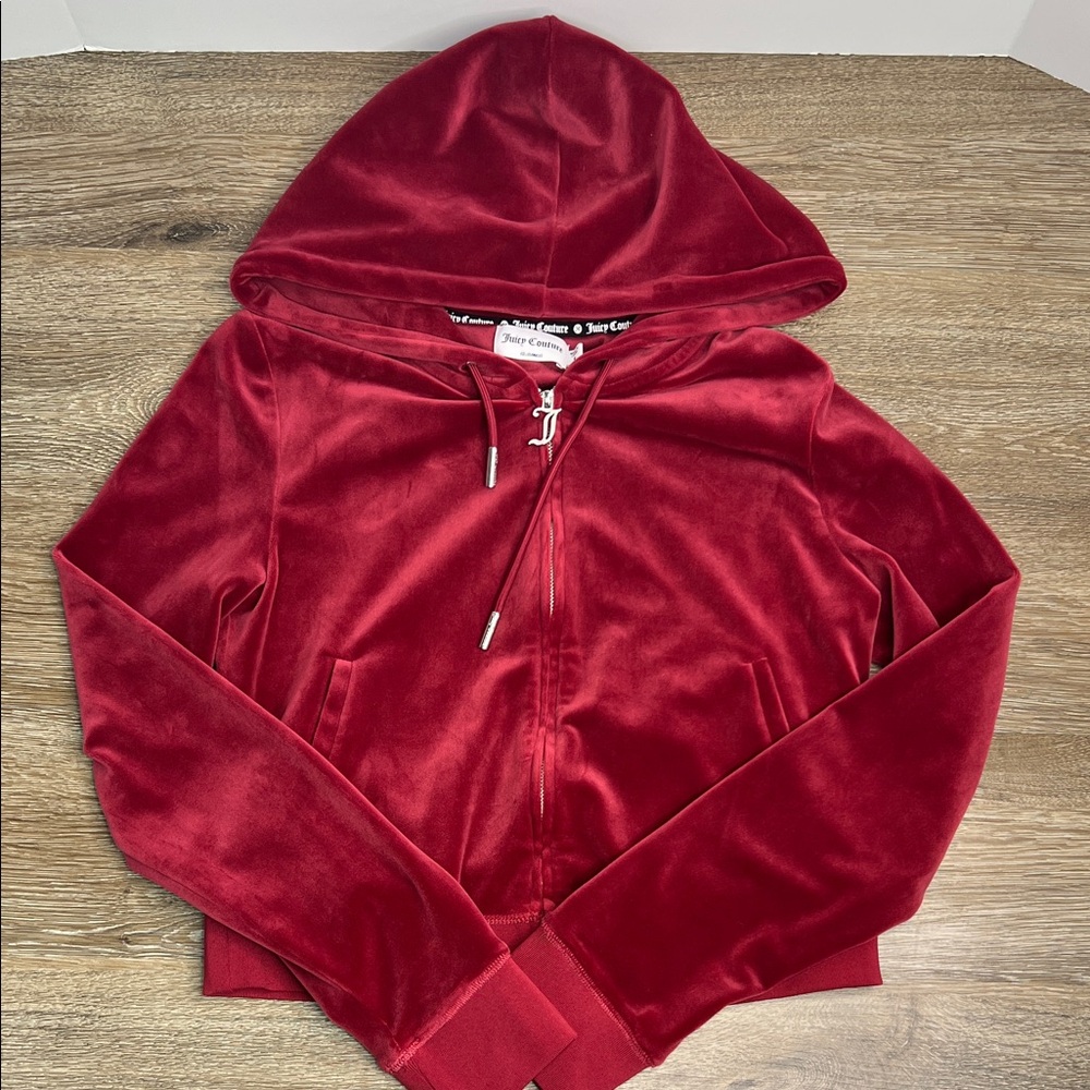 💎 Juicy Couture Velour Zip Hoodie Red Rhinestone Logo | Y2K Track Jacket Medium